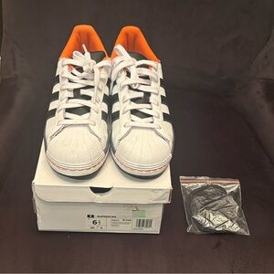 adidas Kids White and Black Sneakers with Orange Accents